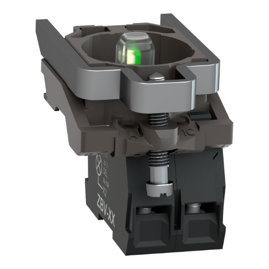 Picture of Light block with body fixing collar, Harmony XB4, metal, red, integral LED, 24V AC DC, 1NO