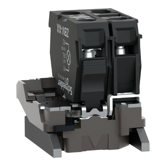 Picture of Light block with body fixing collar, Harmony XB4, metal, red, integral LED, 24V AC DC, 1NO