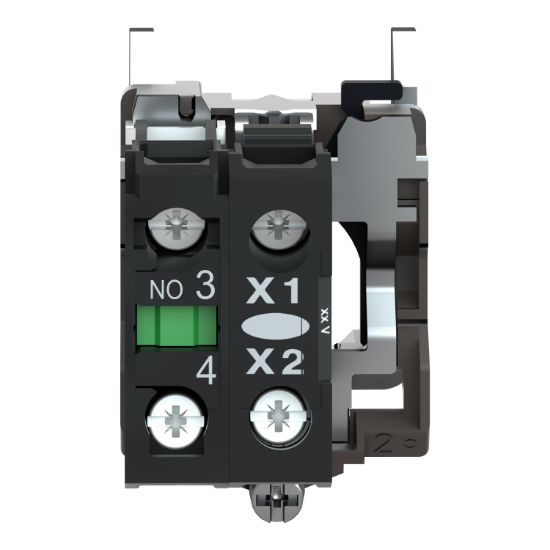 Picture of Light block with body fixing collar, Harmony XB4, metal, orange, integral LED, 24V AC DC, 1NO