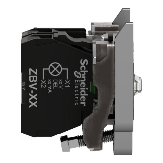 Picture of Complete body contact assembly and light block, Harmony XB4, with body fixing collar, universal LED, 24V, 1NC