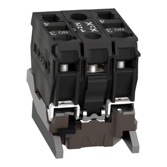 Picture of Complete body contact assembly and light block, Harmony XB4, metal, universal LED, body fixing collar, 2NO, 24V AC DC