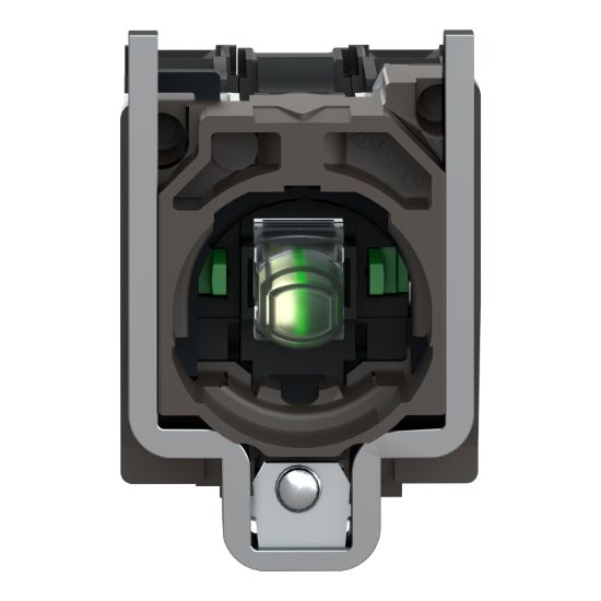 Picture of Light block with body fixing collar, Harmony XB4, metal, green, integral LED, 24V AC DC, 2NO