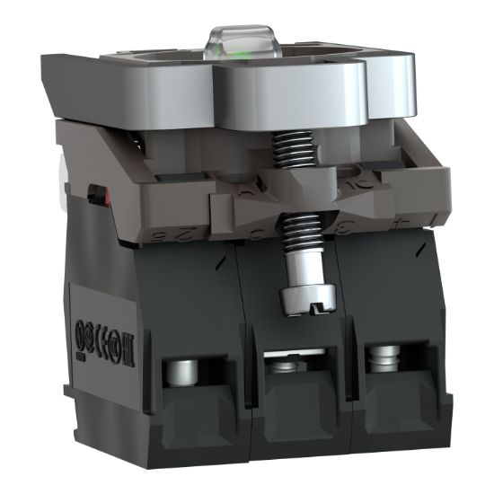 Picture of Light block with body fixing collar, Harmony XB4, metal, red, integral LED, 24V AC DC, 1NO+1NC