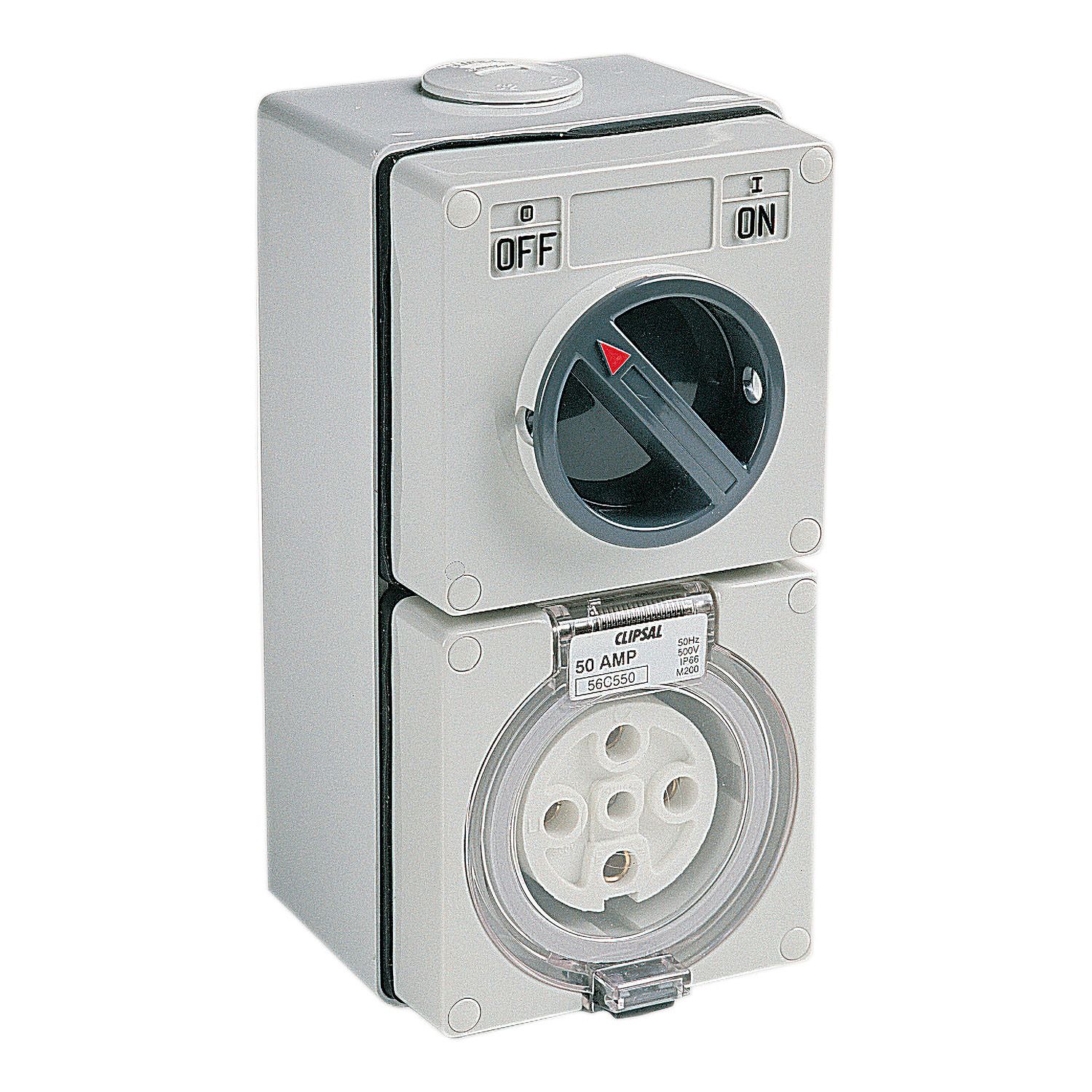 Picture of Switched Socket Outlet, Clipsal - 56 Series, 500V, 50A, 5 Round PIN, IP66, 3 Pole, Surface Mount