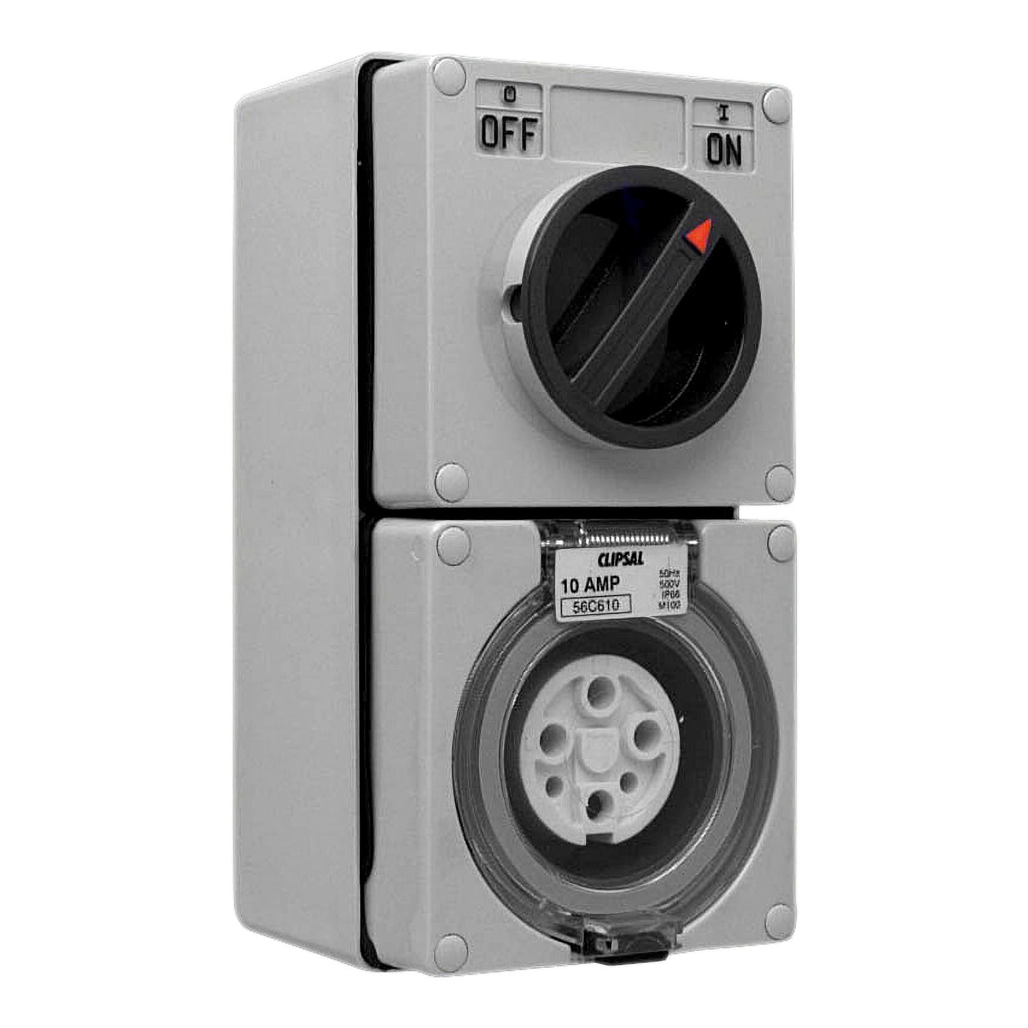 Picture of Switched Socket Outlet, Clipsal - 56 Series, 500V, 10A, 6 Round PIN, IP66, 3 Pole, Surface Mount