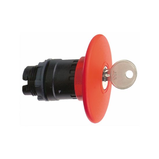 Picture of red Ø60 Emergency switching off pushbutton head Ø22 latching key release