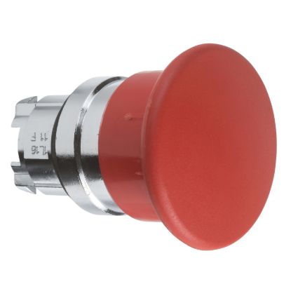 Picture of Head for non illuminated pushbutton, Harmony XB4, mushroom 40mm, metal, red, 22mm, spring return