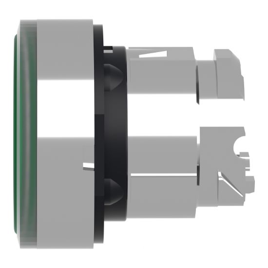 Picture of Head for illuminated push button, Harmony XB4, metal, green flush, 22mm, universal LED, spring return, plan lens