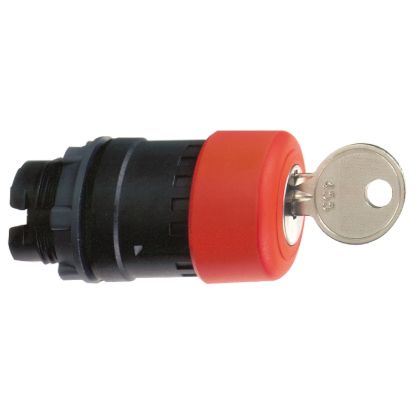 Picture of red Ø30 Emergency switching off pushbutton head Ø22 latching key release