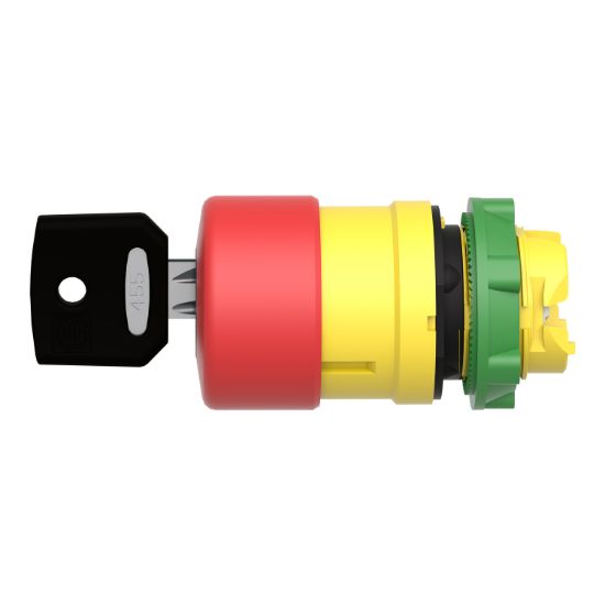 Picture of Emergency stop head, Harmony XB5, switching off, plastic, red mushroom 30mm, 22mm, trigger latching key release
