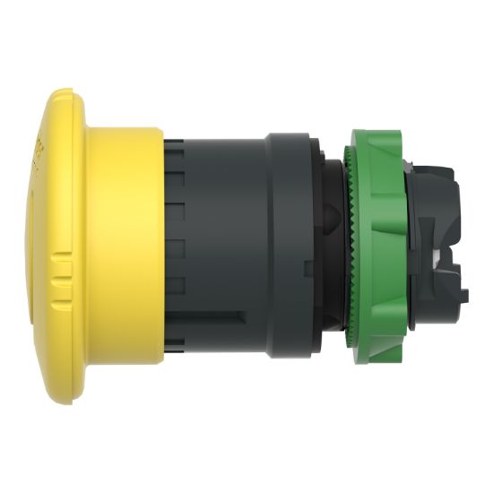 Picture of Mushroom push button head 40mm, Harmony XB5, plastic, yellow, 22mm, latching turn realease