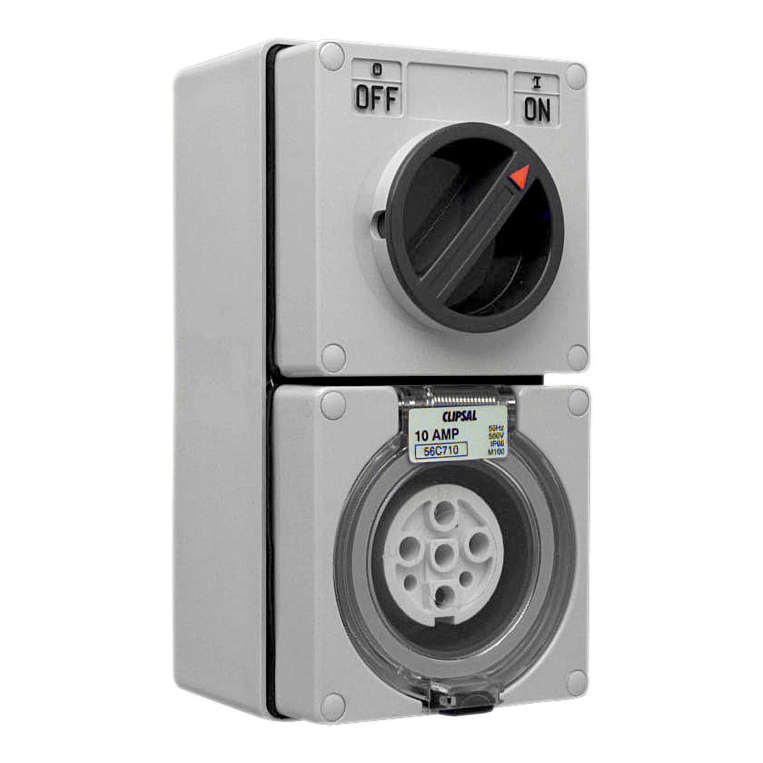 Picture of Switched Socket Outlet, Clipsal - 56 Series, 500V, 10A, 7 Round PIN, IP66, 3 Pole, Surface Mount