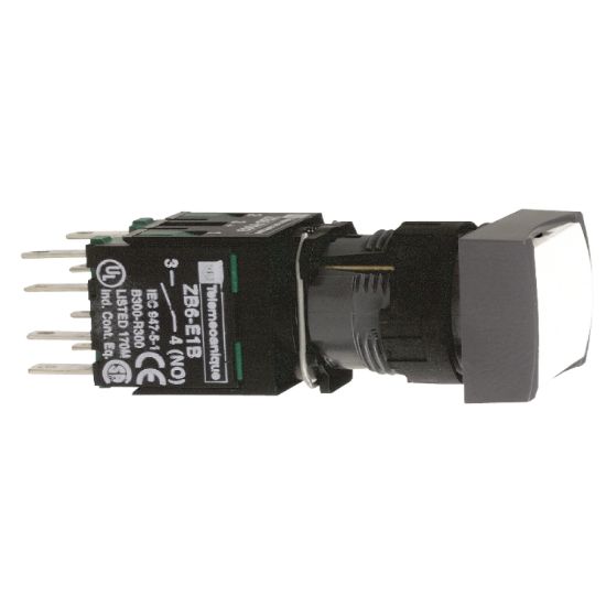 Picture of Complete push button, Harmony XB6, white rectangular flush pushbutton 16mm spring return 1NO+1NC unmarked