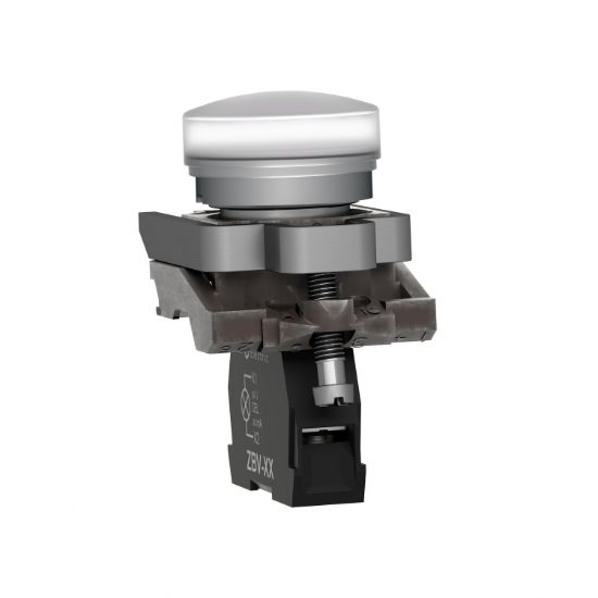 Picture of Pilot light, Harmony XB4, grey plastic, white, 22mm, universal LED, plain lens, 24V AC DC