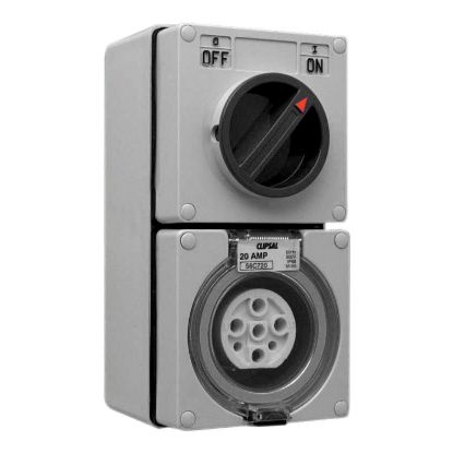 Picture of Switched Socket Outlet, Clipsal - 56 Series, 500V, 20A, 7 Round PIN, IP66, 3 Pole, Surface Mount