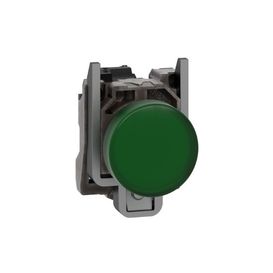 Picture of Pilot light, Harmony XB4, grey plastic, green, 22mm, universal LED, plain lens, 230...240V AC