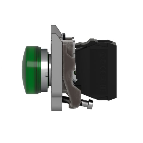 Picture of Pilot light, Harmony XB4, grey plastic, green, 22mm, universal LED, plain lens, 230...240V AC