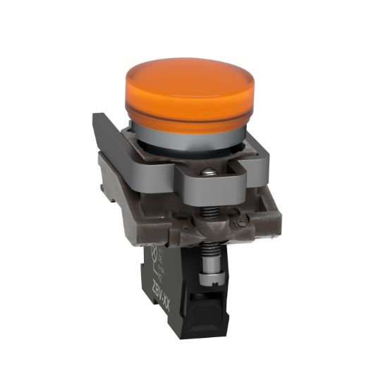 Picture of Pilot light, Harmony XB4, grey plastic, orange, 22mm, universal LED, plain lens, 230...240V AC