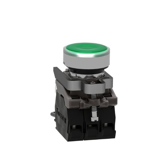 Picture of Push to test pilot light, Harmony XB4, metal, green, 22mm, universal LED, 24V
