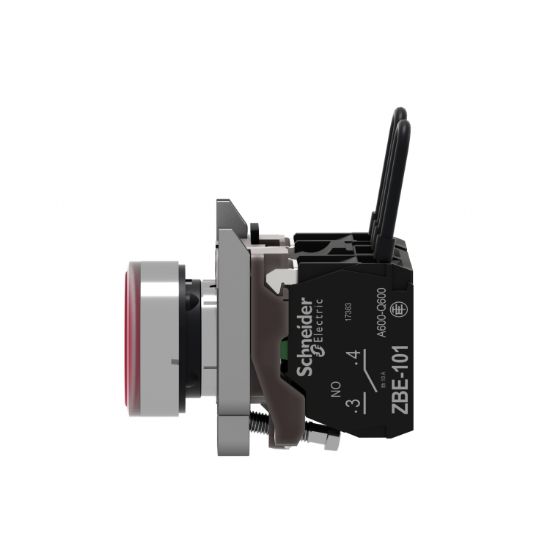 Picture of Push-to-test pilot light, Harmony XB4, metal, red, universal LED, screw clamp terminals, 24V