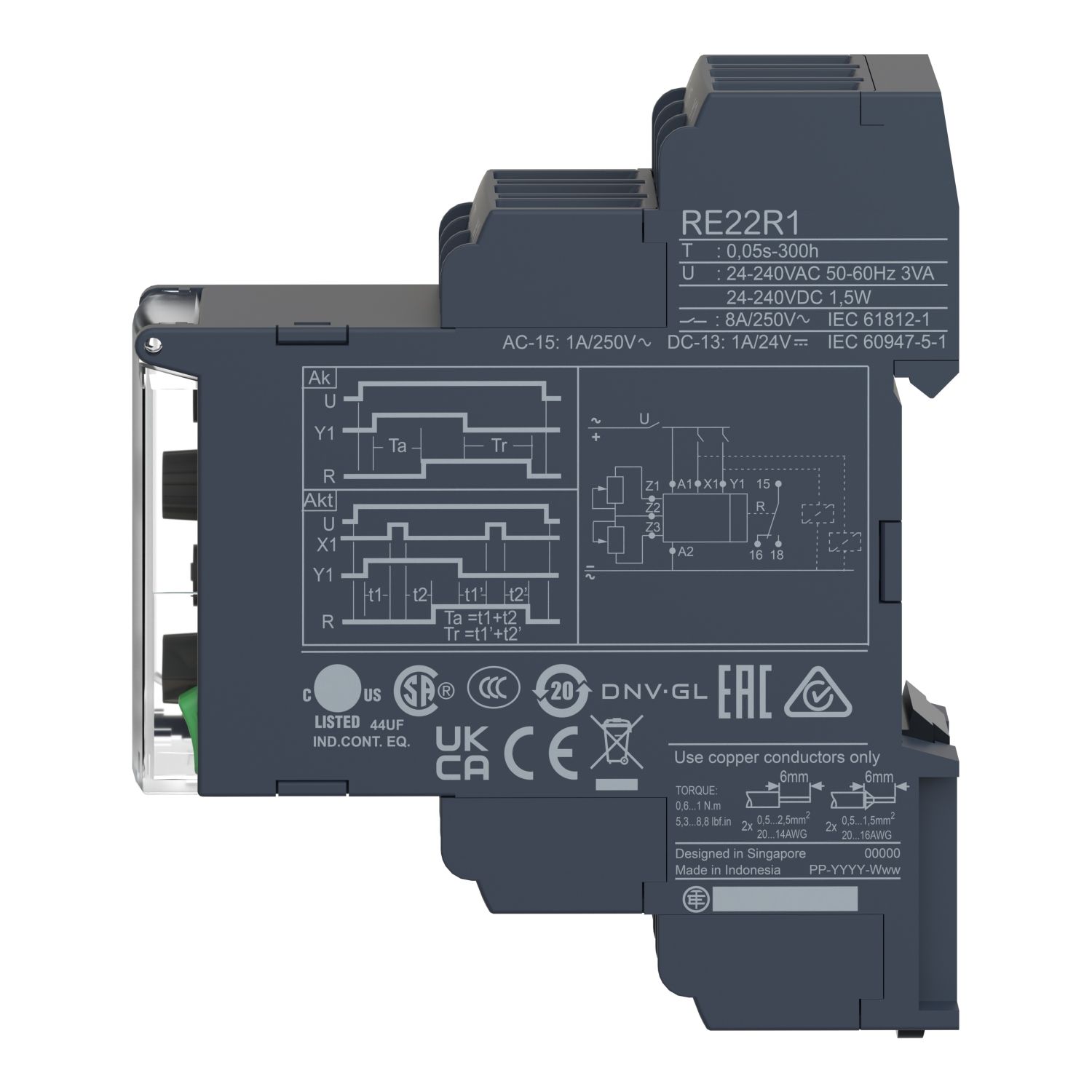 Picture of multifunction relay, Harmony Timer Relays, 8A, 1 CO, 0.05sâ€¦300h, asymmetrical flashing, 24...240V AC DC