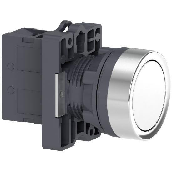 Picture of Complete push button, Easy Harmony XA2, plastic, flush, white, 22mm, spring return, unmarked, 1NO