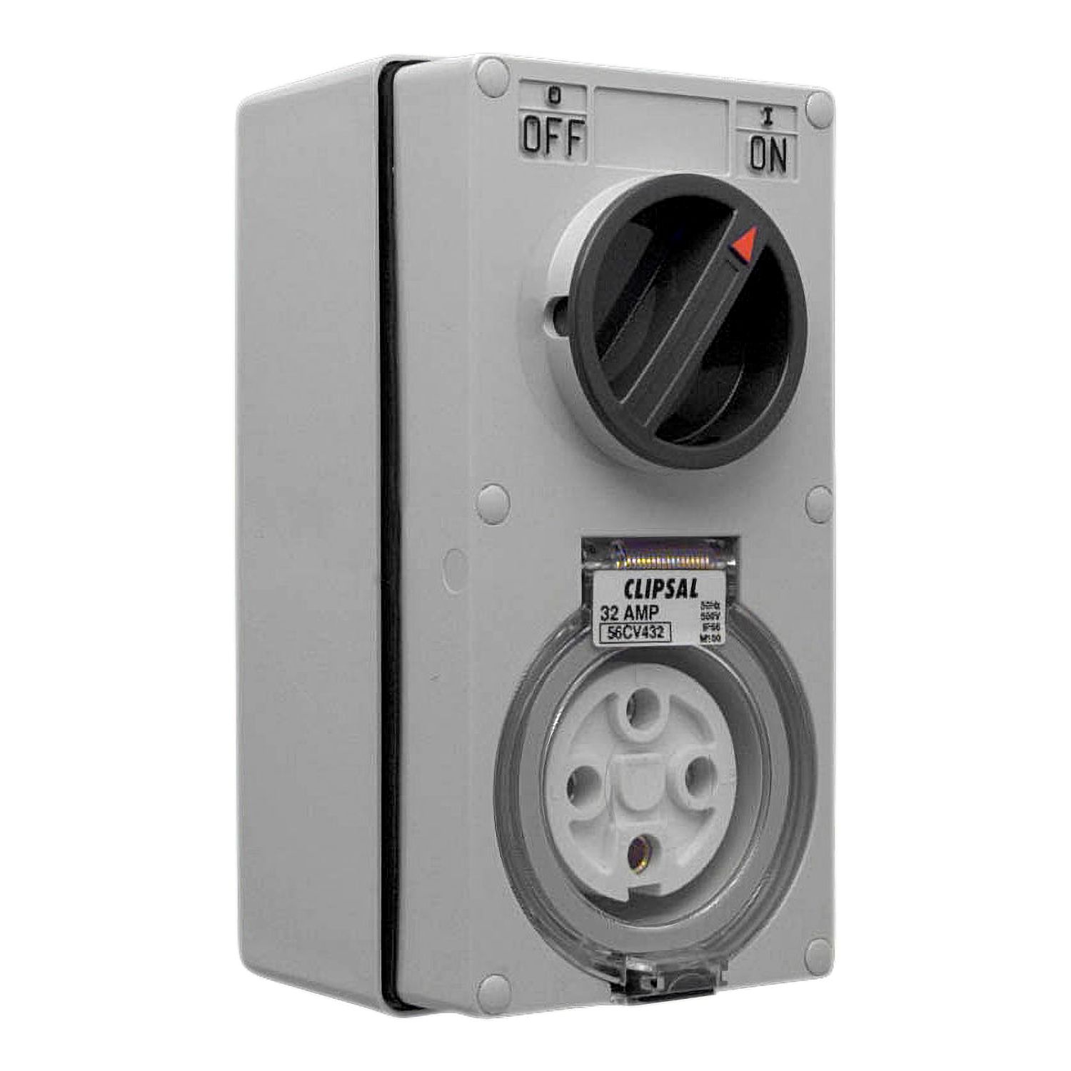 Picture of Switched Socket Outlet, Clipsal - 56 Series, 500V, 32A, 4 Round PIN, IP66, 3 Pole, Vertical