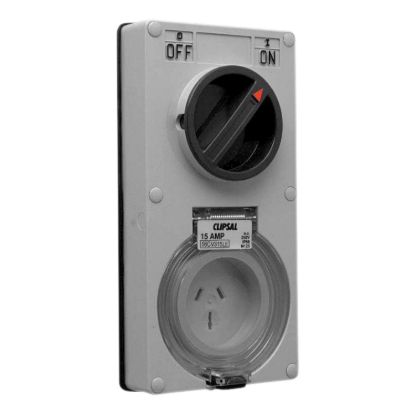 Picture of Switched Socket, Clipsal - 56 Series, Vertical IP66 3 PIN 15A Less Enclosure