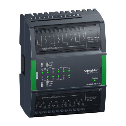Picture of Central I/O module, SpaceLogic, 8 universal inputs, 4 digital Form C outputs with hand control/override switches