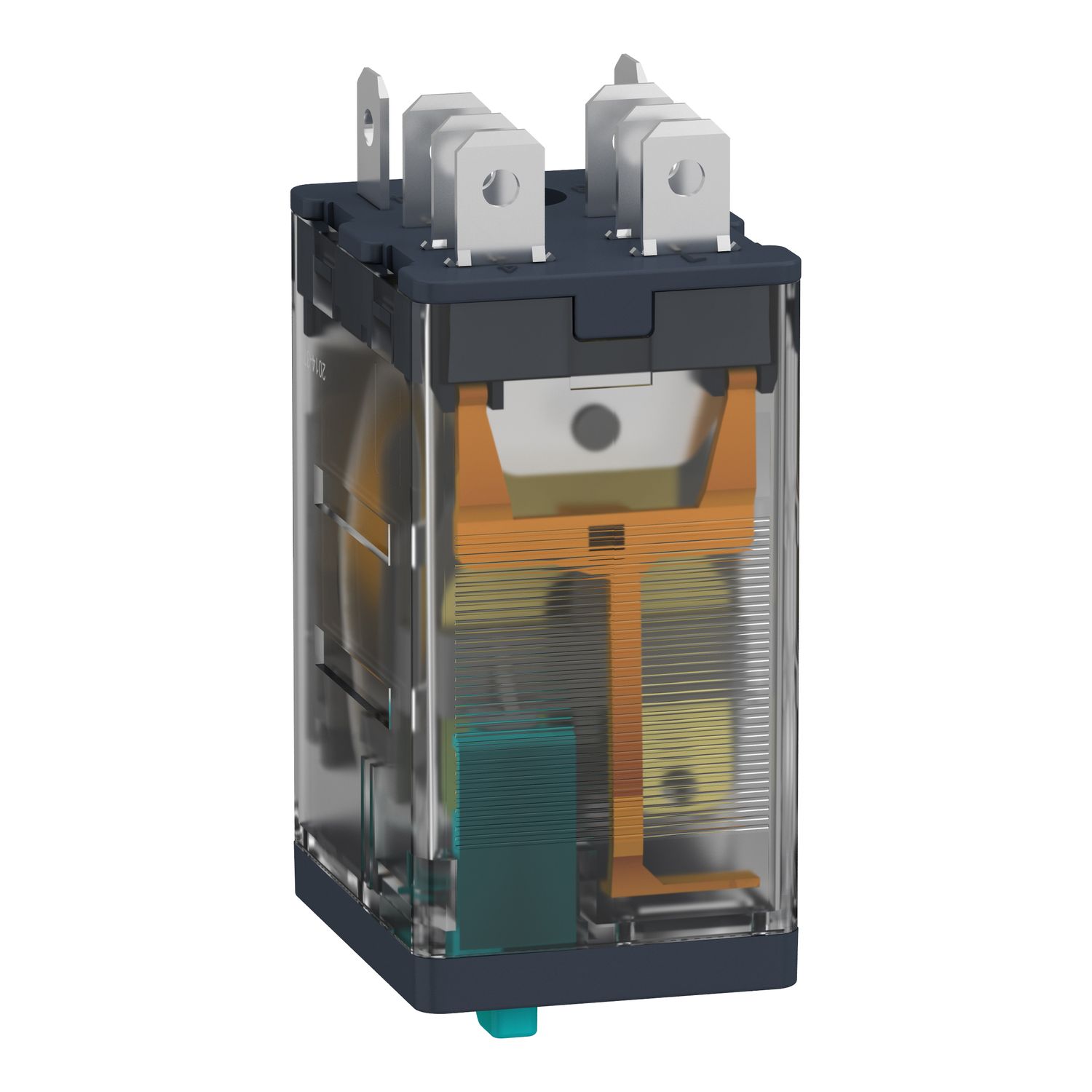 Picture of plug-in relay, Harmony electromechanical relays, 15A, 2CO, lockable test button, 24V DC