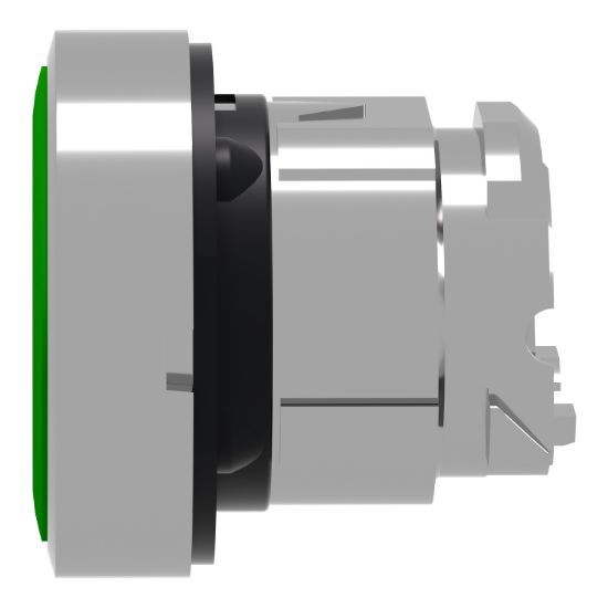 Picture of Push button head, Harmony XB4, metal, flush, green, 22mm, spring return, marked I