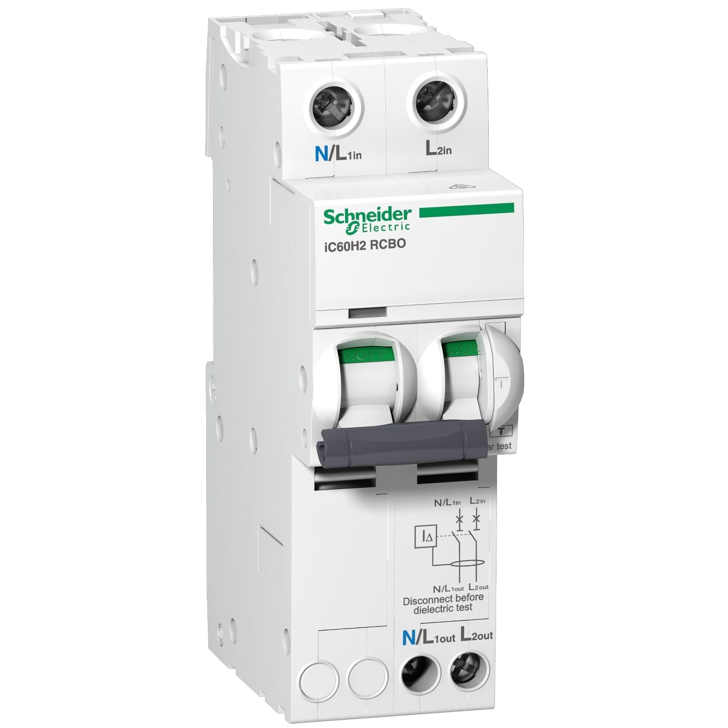 Picture of Residual current breaker with overcurrent protection (RCBO), Acti9, iC60H2 RCBO, 2P, 16A, 30mA, A type, 10000A