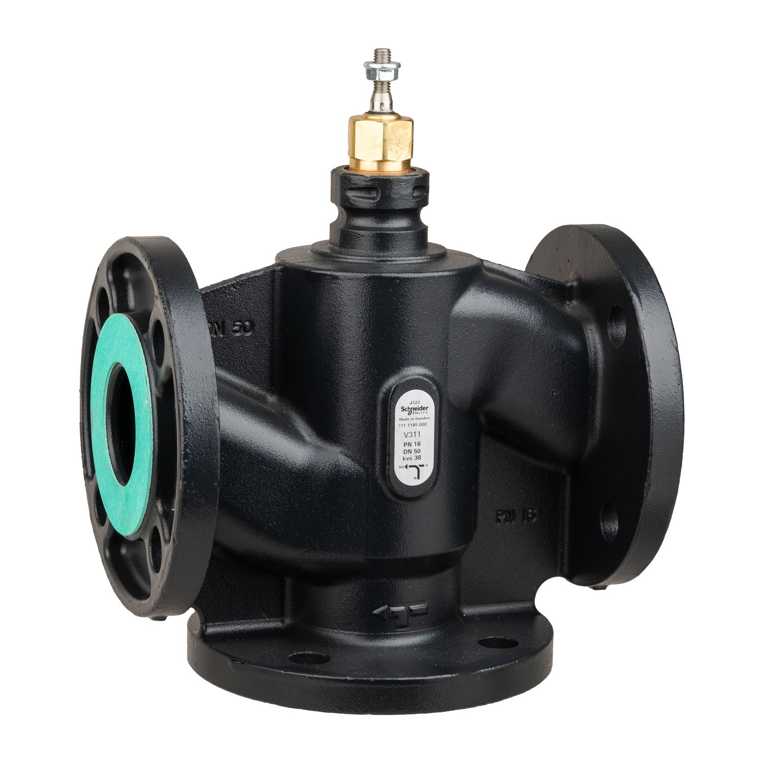 Picture of Venta V311 Globe Valve, 3-Way, PN16, Flanged, DN50, 38 Kvs, Nodular Iron Body & Seat, Brass plug.