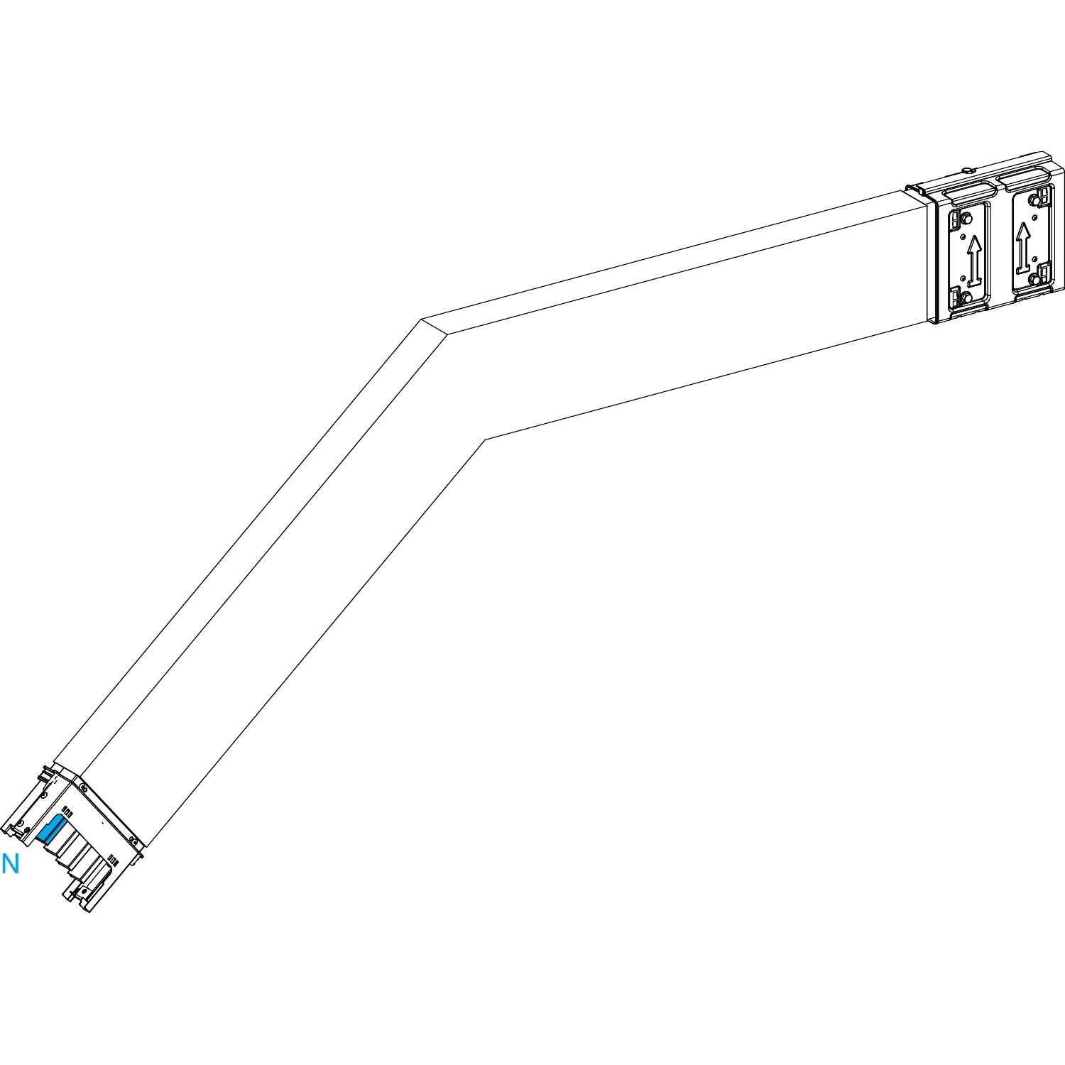 Picture of Elbow, Canalis KSA400, aluminium, 400A, sides A/B made to measure, to go downward, special angle, 3L+N+PE, RAL9001