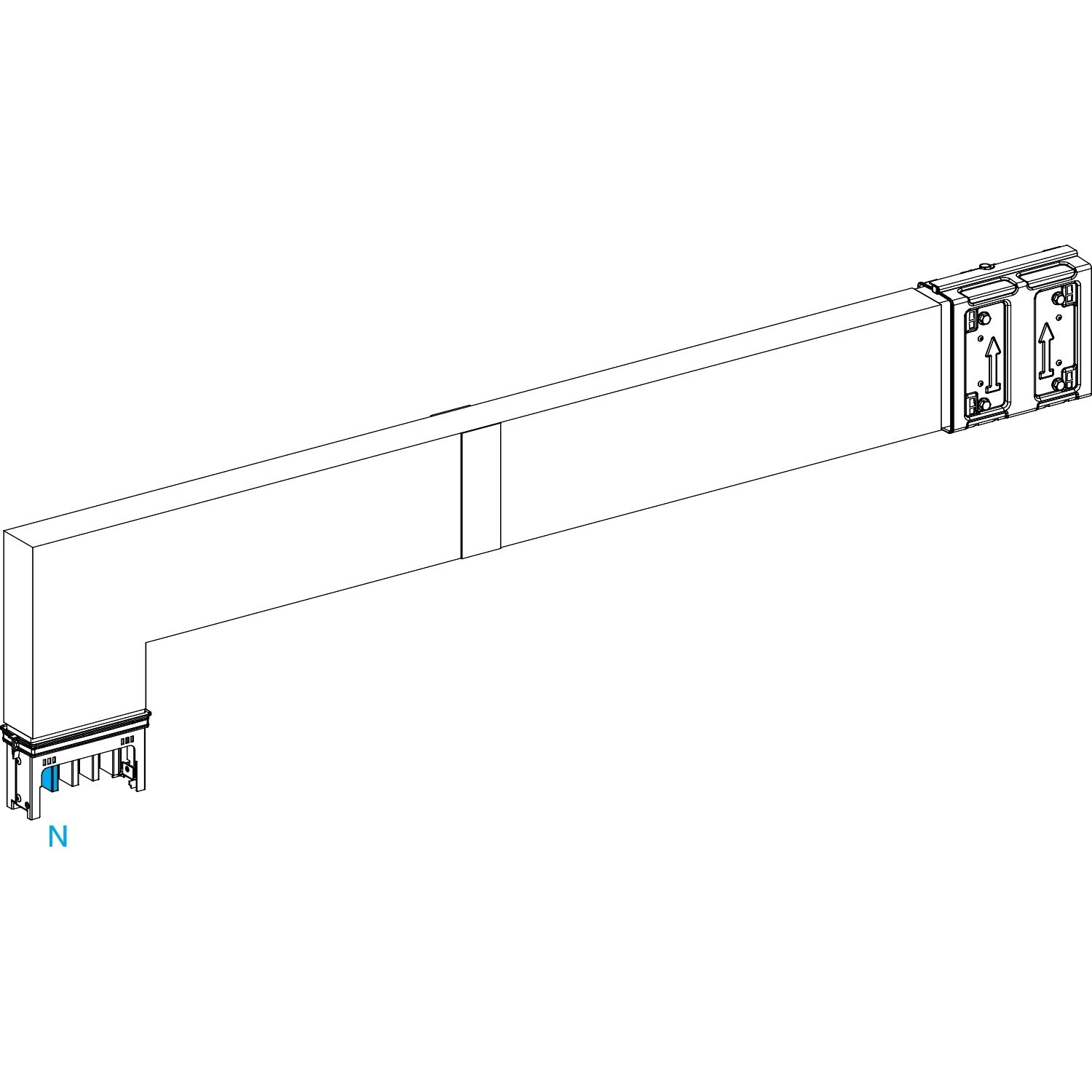 Picture of Elbow, Canalis KSA400, aluminium, 400A, side A made to measure with fire barrier, to go downward, 3L+N+PE, white RAL9001