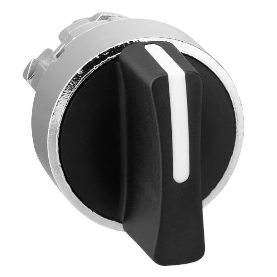 Picture of Head for selector switch, Harmony XB4, metal, black, 22mm, 3 positions, spring return from right to center