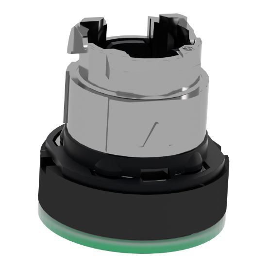 Picture of Head for illuminated push button, Harmony XB4, green flush, 22mm, universal LED, spring return, plain, unmarked