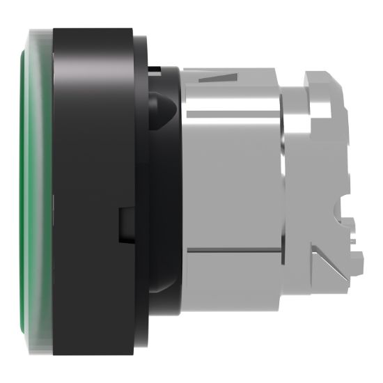 Picture of Head for illuminated push button, Harmony XB4, green flush, 22mm, universal LED, spring return, plain, unmarked
