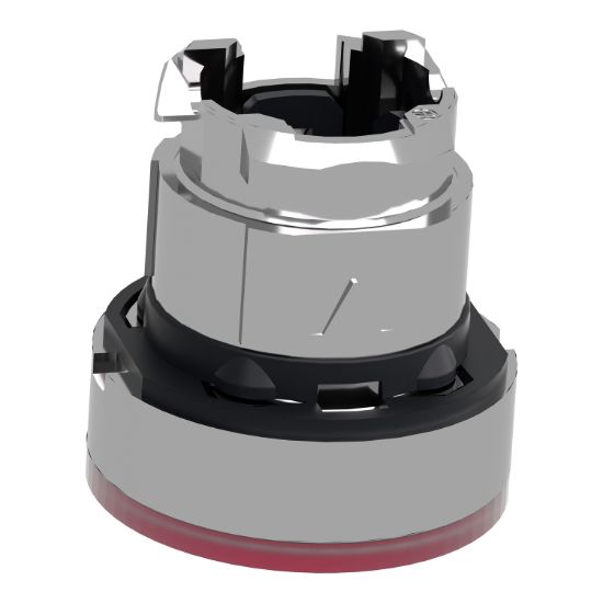 Picture of Head for illuminated push button, Harmony XB4, metal, red flush, 22mm, universal LED, spring return, grooved lens