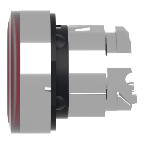 Picture of Head for illuminated push button, Harmony XB4, metal, red flush, 22mm, universal LED, spring return, grooved lens