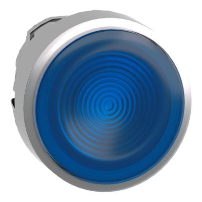 Picture of Head for illuminated push button, Harmony XB4, metal, blue flush, 22mm, universal LED, spring return, grooved lens