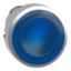 Picture of Head for illuminated push button, Harmony XB4, metal, blue flush, 22mm, universal LED, spring return, grooved lens
