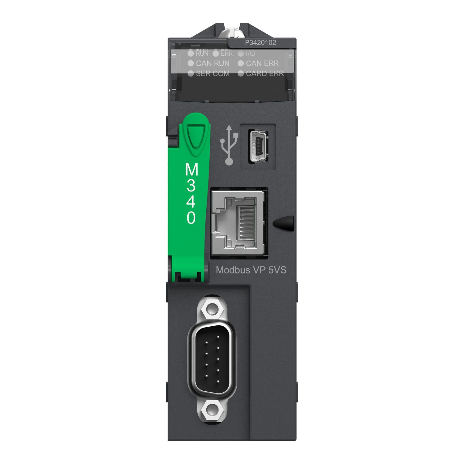 Picture of processor, Modicon M340, max 1024 discrete, 256 analog IO, Modbus, CANopen