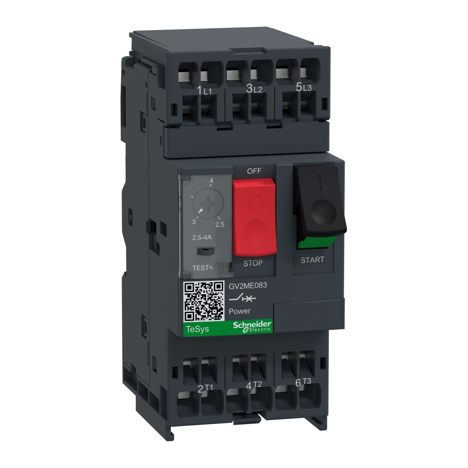 Picture of Motor circuit breaker, TeSys Deca, 3P, 2.5 to 4A, thermal magnetic, spring terminals