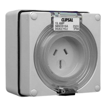 Picture of Socket Outlet, Clipsal - 56 Series, 3 Flat PIN, 250V, 15A, Auto Switched, 2 Pole