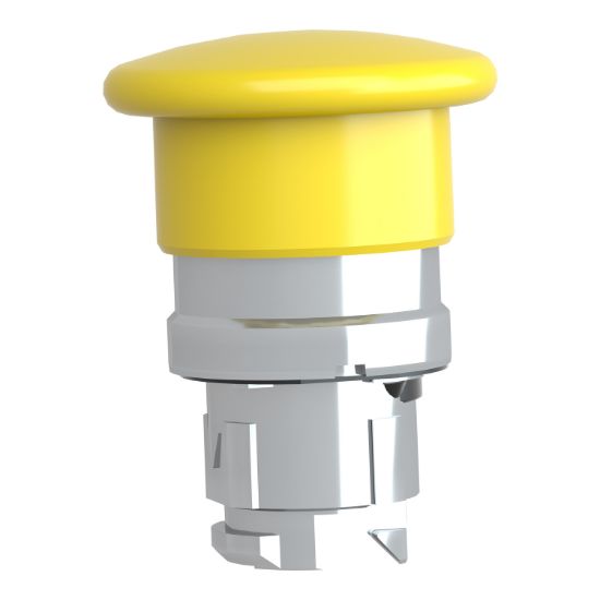 Picture of Head for non illuminated pushbutton, Harmony XB4, mushroom 40mm, metal, yellow, 22mm, spring return