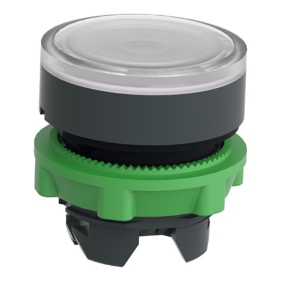 Picture of Head for illuminated push button, Harmony XB5, plastic, white flush, 22mm, universal LED, for insetion of legend