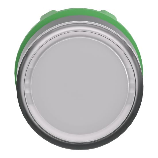 Picture of Head for illuminated push button, Harmony XB5, plastic, white flush, 22mm, universal LED, for insetion of legend