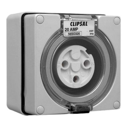 Picture of Surface Socket, Clipsal - 56 Series, IP66, 250V 20A - 3 Round Pins