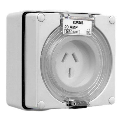 Picture of Surface Socket, Clipsal - 56 Series, IP66, 250V 20A - 3 Flat Pins